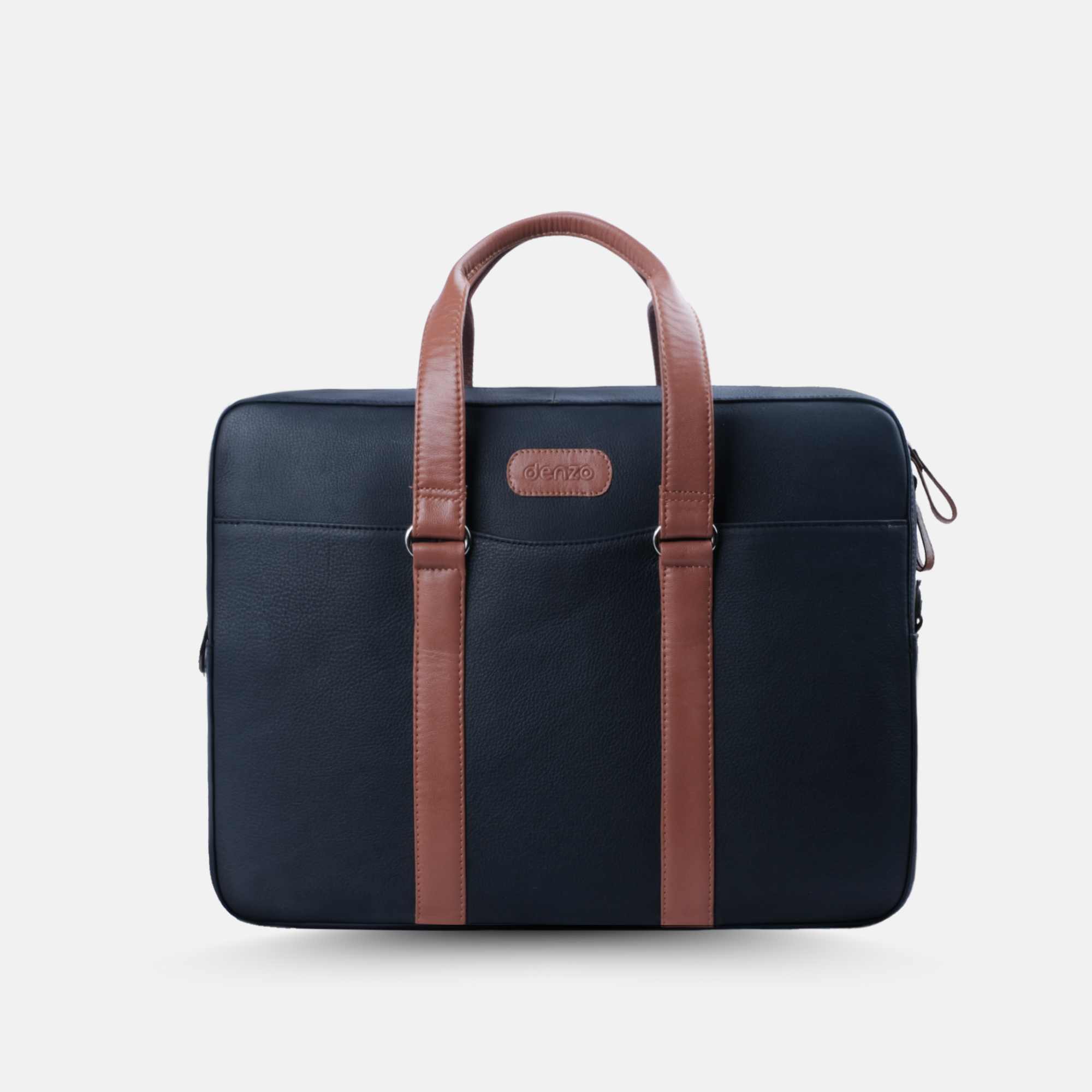 Commander Leather Laptop Bag in Navy Blue and Tan